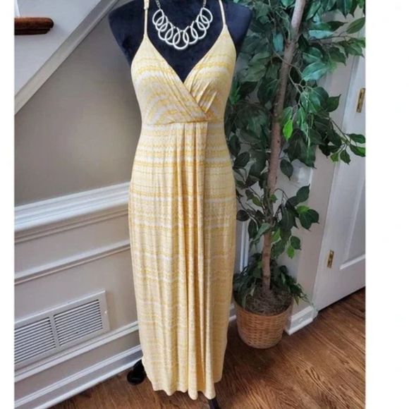 Carole Little Yellow and White Polyester V-Neck Sleeveless Print Maxi Size Small - Picture 1 of 14